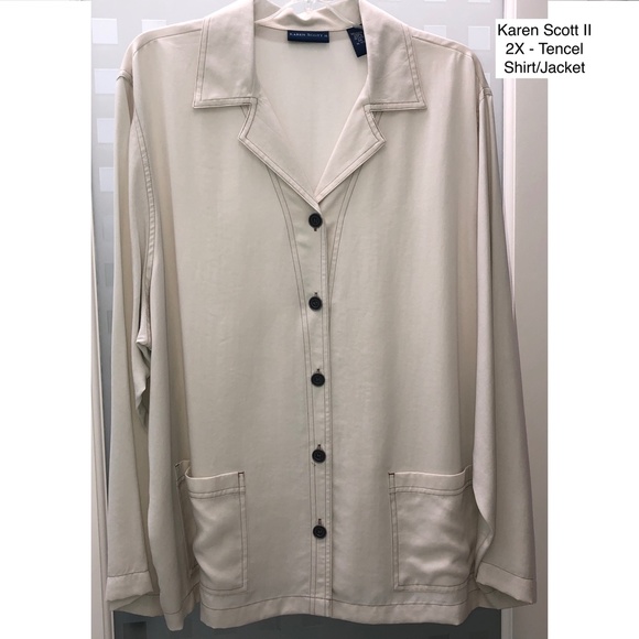 🎉2xHP🎉 KAREN SCOTT II Tencel/Lyocell Soft Shirt Jacket w/ Pockets Beige 2X NWT! - Picture 1 of 13